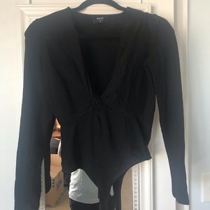 Nasty Gal Stretch Long Sleeve Bodysuit in Black